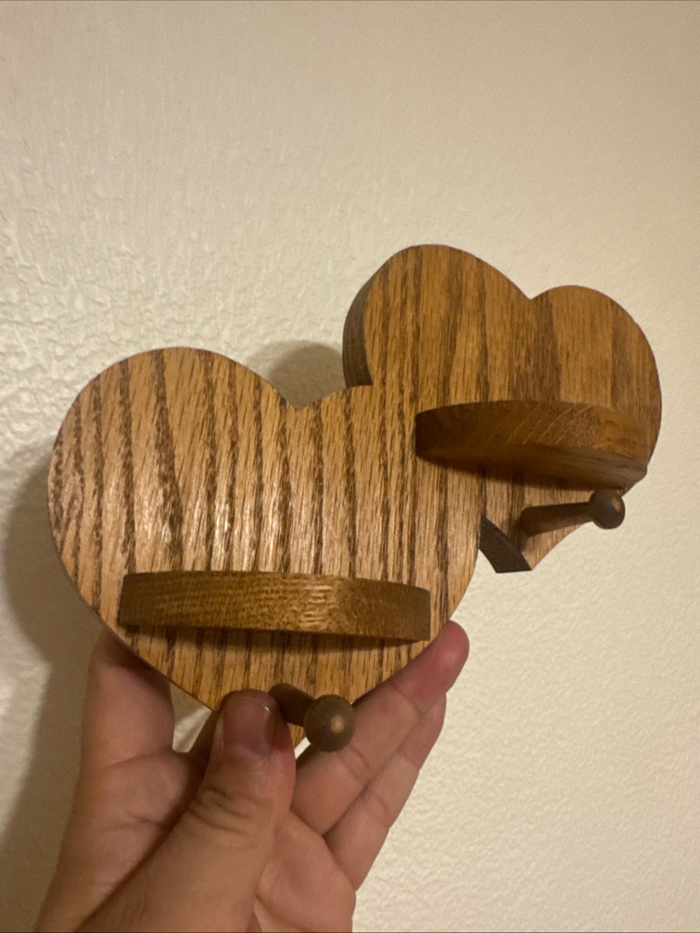 vintage wooden double-heart wall shelf 1980s